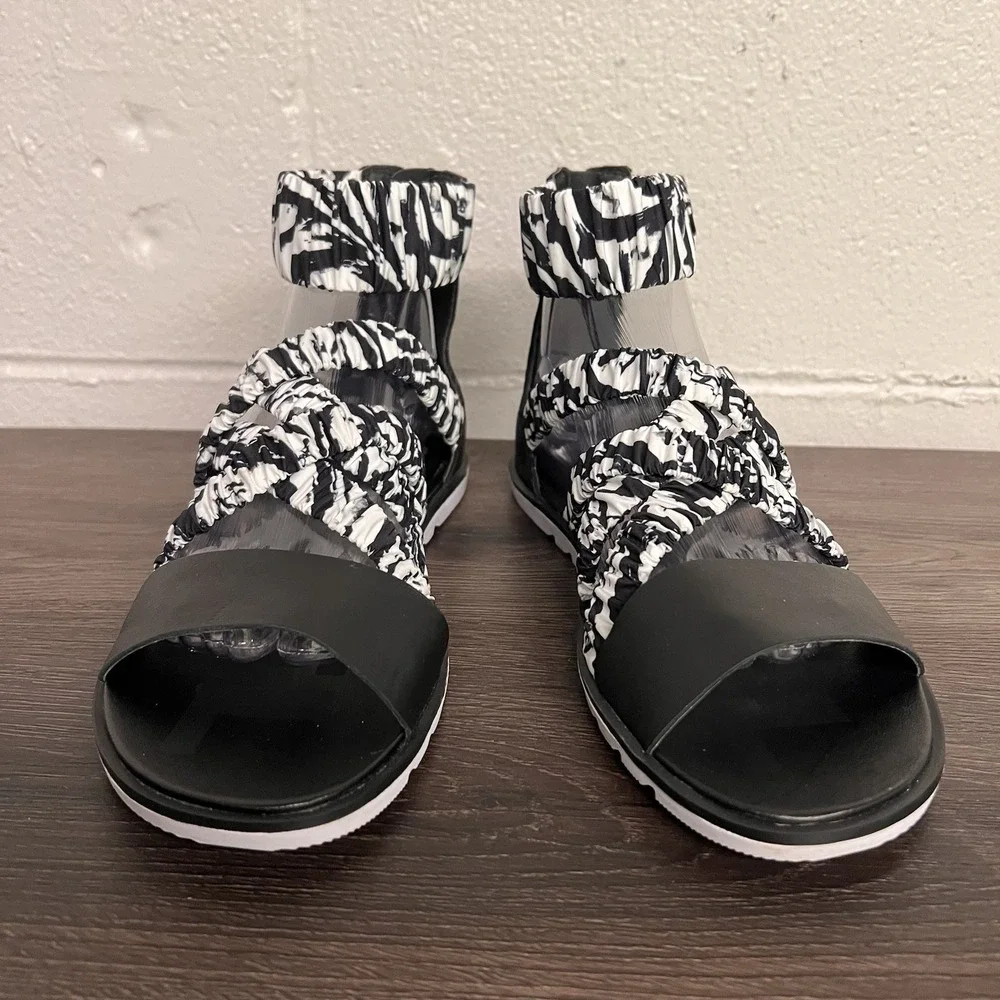 Sorel Ella II Ankle Strap Sandal Leather White Black Size 9.5 - Picture 9 of 13